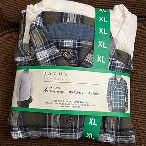 Jachs Blue Plaid Flannel and White Thermal Set